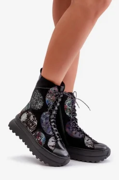 Skórzane Zamszowe Botki Na Platformie Ocieplane Maciejka 06565-01 Czarne