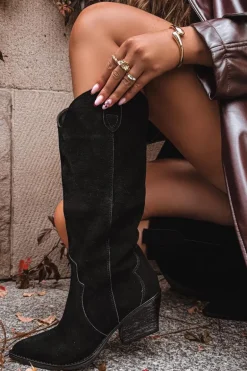 Skórzane Zamszowe Kozaki Kowbojki Damskie Ocieplane Czarne Urselle