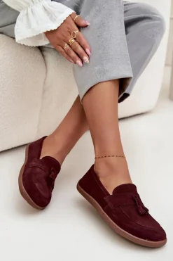 Skórzane Zamszowe Mokasyny Typu Barefoot Zazoo 322 Bordowe