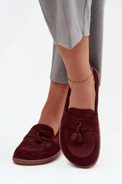 Skórzane Zamszowe Mokasyny Typu Barefoot Zazoo 322 Bordowe