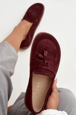 Skórzane Zamszowe Mokasyny Typu Barefoot Zazoo 322 Bordowe