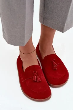 Skórzane Zamszowe Mokasyny Typu Barefoot Zazoo 322 Czerwone