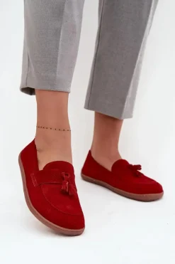 Skórzane Zamszowe Mokasyny Typu Barefoot Zazoo 322 Czerwone