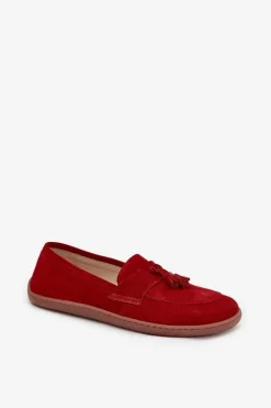 Skórzane Zamszowe Mokasyny Typu Barefoot Zazoo 322 Czerwone