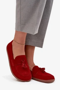 Skórzane Zamszowe Mokasyny Typu Barefoot Zazoo 322 Czerwone