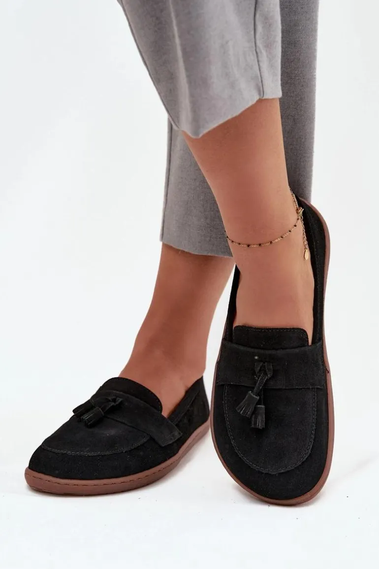 Skórzane Zamszowe Mokasyny Typu Barefoot Zazoo 322 Czarne