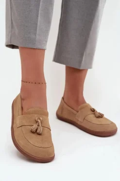 Skórzane Zamszowe Mokasyny Typu Barefoot Zazoo 322 Beżowe