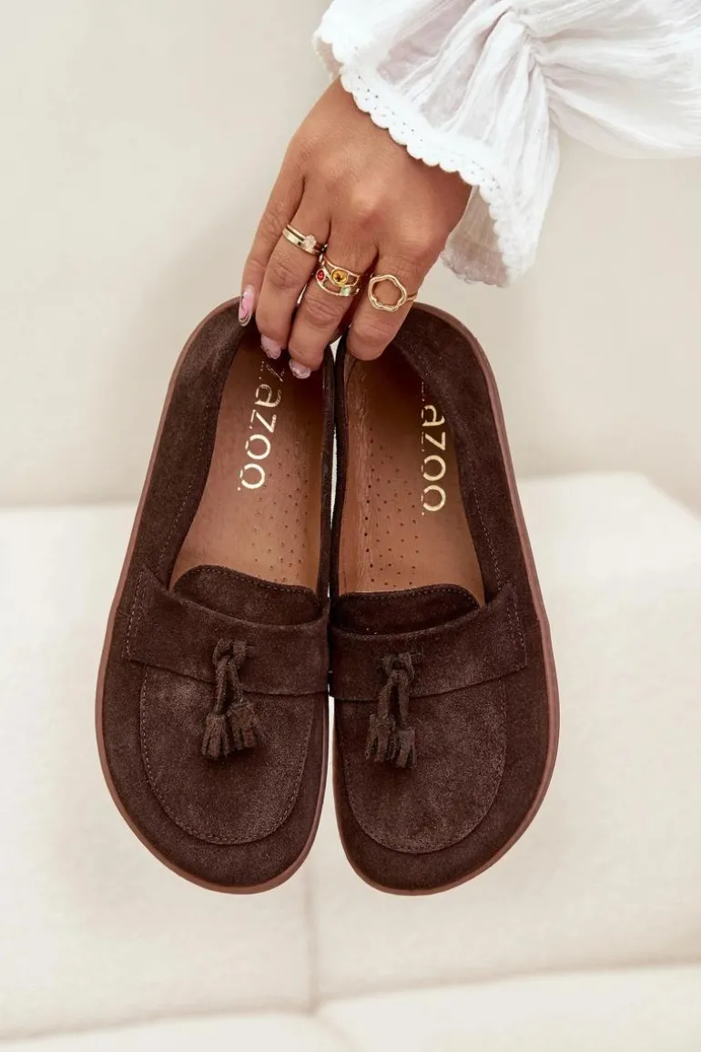 Skórzane Zamszowe Mokasyny Typu Barefoot Zazoo 322 Czekoladowe