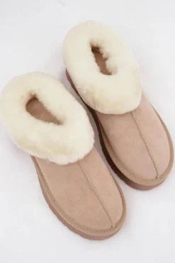 Skórzane Zamszowe Śniegowce Damskie Z Futerkiem Beżowe Mivelle