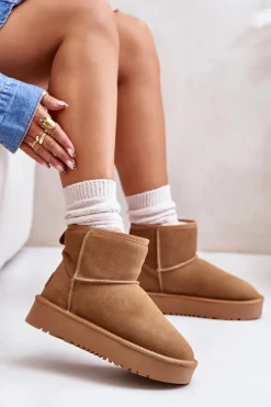 Skórzane Zamszowe Śniegowce Na Platformie Za Kostkę Camel Rianaella