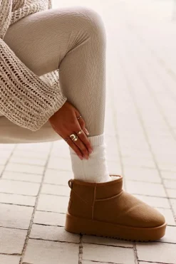 Skórzane Zamszowe Śniegowce Na Platformie Camel Nereviana