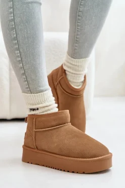 Skórzane Zamszowe Śniegowce Na Platformie Camel Nereviana