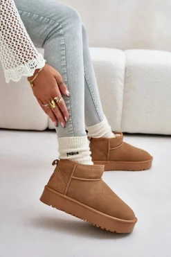 Skórzane Zamszowe Śniegowce Na Platformie Camel Nereviana