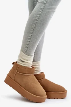 Skórzane Zamszowe Śniegowce Na Platformie Camel Nereviana