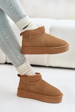 Skórzane Zamszowe Śniegowce Na Platformie Camel Nereviana