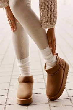 Skórzane Zamszowe Śniegowce Na Platformie Camel Nereviana