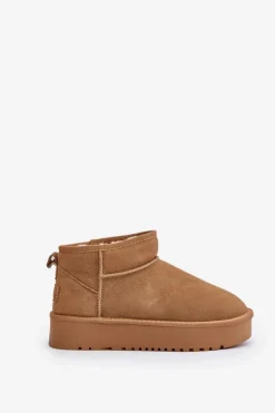 Skórzane Zamszowe Śniegowce Na Platformie Camel Nereviana