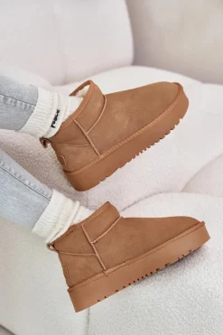 Skórzane Zamszowe Śniegowce Na Platformie Camel Nereviana