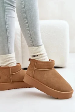 Skórzane Zamszowe Śniegowce Na Platformie Camel Nereviana