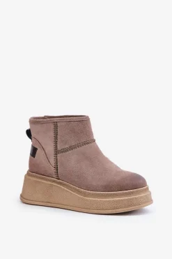 Skórzane Zamszowe Śniegowce Botki Na Platformie I Koturnie Maciejka 06769-02 Ciemnobrązowe