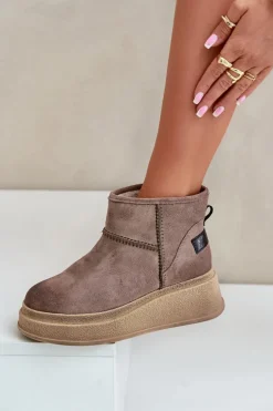 Skórzane Zamszowe Śniegowce Botki Na Platformie I Koturnie Maciejka 06769-02 Ciemnobrązowe