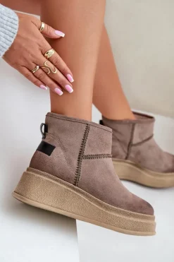 Skórzane Zamszowe Śniegowce Botki Na Platformie I Koturnie Maciejka 06769-02 Ciemnobrązowe