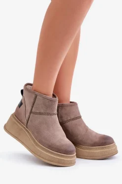 Skórzane Zamszowe Śniegowce Botki Na Platformie I Koturnie Maciejka 06769-02 Ciemnobrązowe