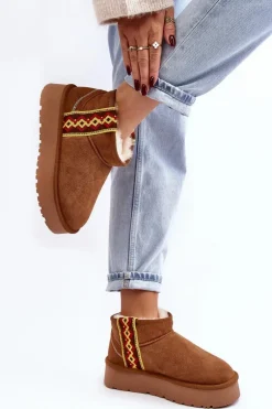 Skórzane Zamszowe Śniegowce Damskie Na Grubej Podeszwie Camel Vebissat