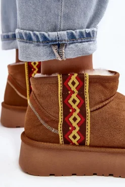 Skórzane Zamszowe Śniegowce Damskie Na Grubej Podeszwie Camel Vebissat