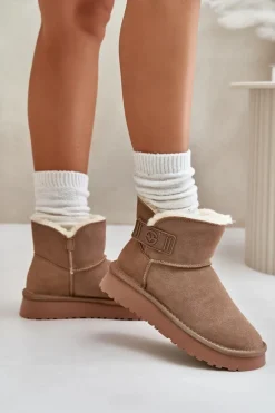 Skórzane Zamszowe Śniegowce Z Futerkiem Vinceza 97951 Beżowe