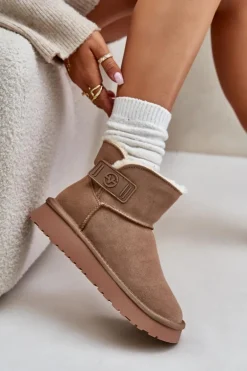 Skórzane Zamszowe Śniegowce Z Futerkiem Vinceza 97951 Beżowe