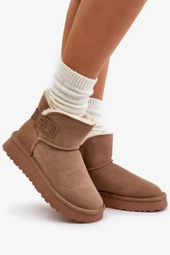 Skórzane Zamszowe Śniegowce Z Futerkiem Vinceza 97951 Beżowe