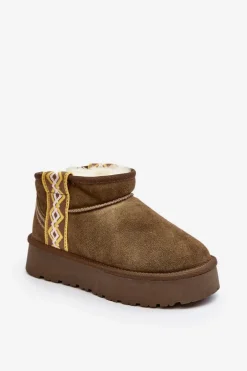 Skórzane Zamszowe Śniegowce Damskie Zielone Vebissat