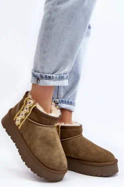 Skórzane Zamszowe Śniegowce Damskie Zielone Vebissat