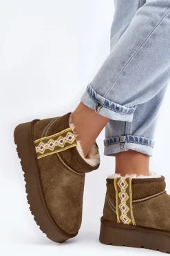 Skórzane Zamszowe Śniegowce Damskie Zielone Vebissat