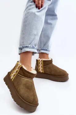 Skórzane Zamszowe Śniegowce Damskie Zielone Vebissat