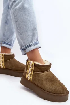 Skórzane Zamszowe Śniegowce Damskie Zielone Vebissat