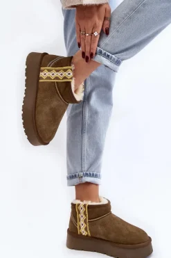 Skórzane Zamszowe Śniegowce Damskie Zielone Vebissat