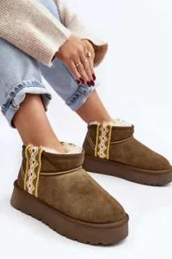 Skórzane Zamszowe Śniegowce Damskie Zielone Vebissat