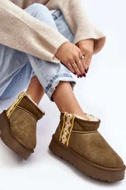 Skórzane Zamszowe Śniegowce Damskie Zielone Vebissat