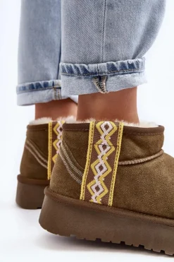 Skórzane Zamszowe Śniegowce Damskie Zielone Vebissat