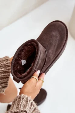 Skórzane Zamszowe Śniegowce Na Platformie Za Kostkę Brązowe Rianaella