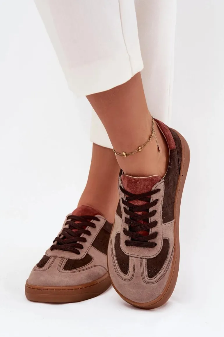 Skórzane Zamszowe Sneakersy Barefoot Damskie Zazoo N1277 Brązowe