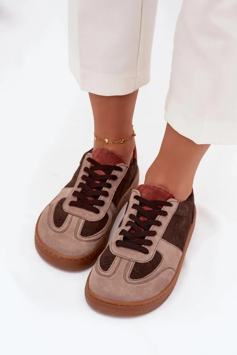 Skórzane Zamszowe Sneakersy Barefoot Damskie Zazoo N1277 Brązowe