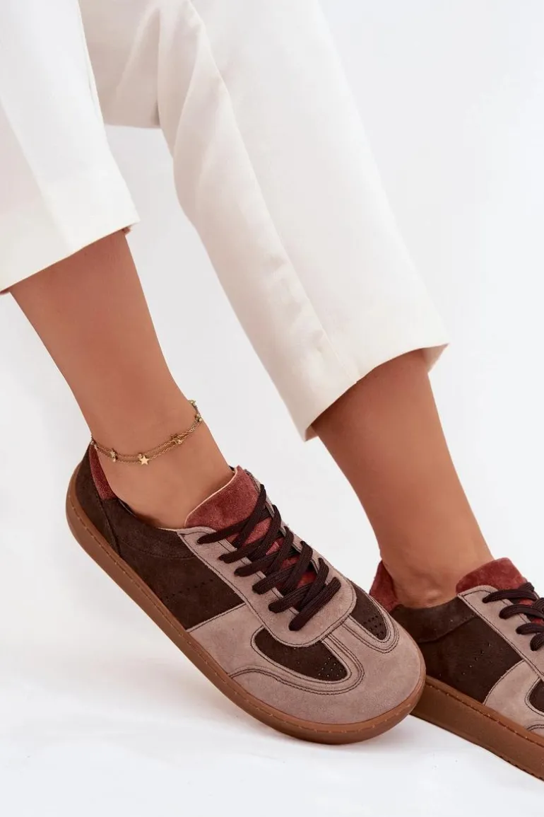 Skórzane Zamszowe Sneakersy Barefoot Damskie Zazoo N1277 Brązowe