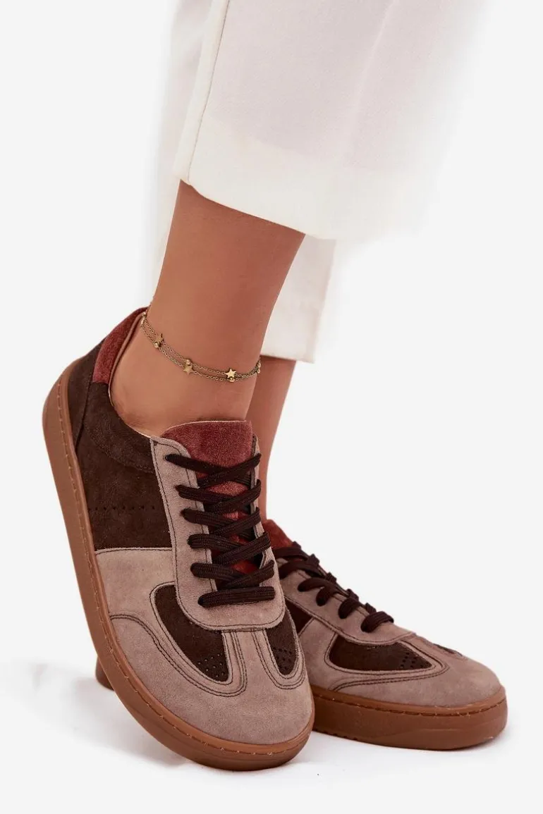 Skórzane Zamszowe Sneakersy Barefoot Damskie Zazoo N1277 Brązowe