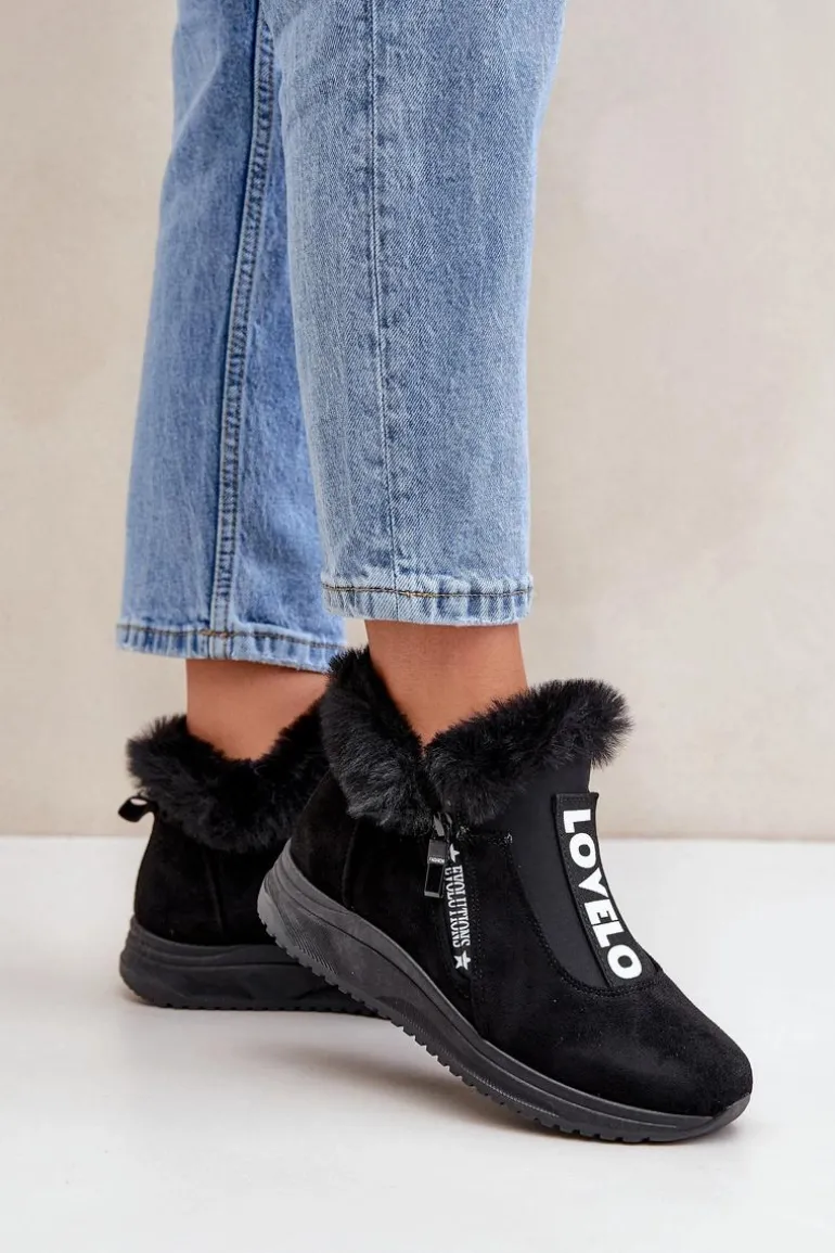 Sneakersy Botki Damskie Z Futerkiem Czarne Zeriana