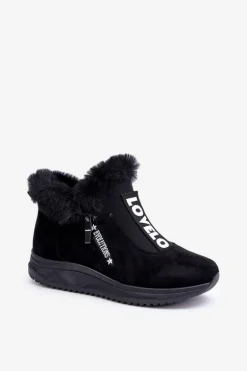 Sneakersy Botki Damskie Z Futerkiem Czarne Zeriana