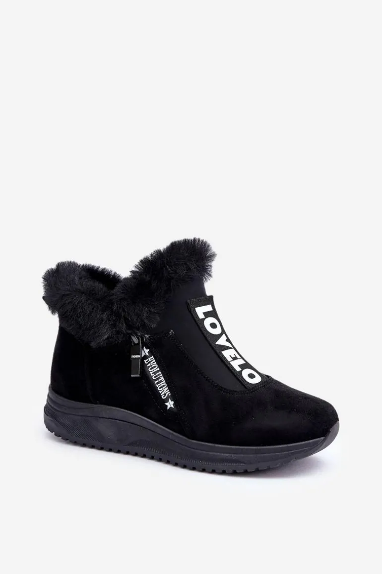 Sneakersy Botki Damskie Z Futerkiem Czarne Zeriana