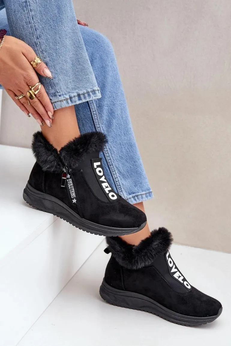 Sneakersy Botki Damskie Z Futerkiem Czarne Zeriana